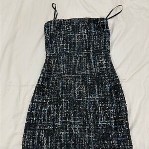 Superdown Black and Blue Tweed Strapless Dress